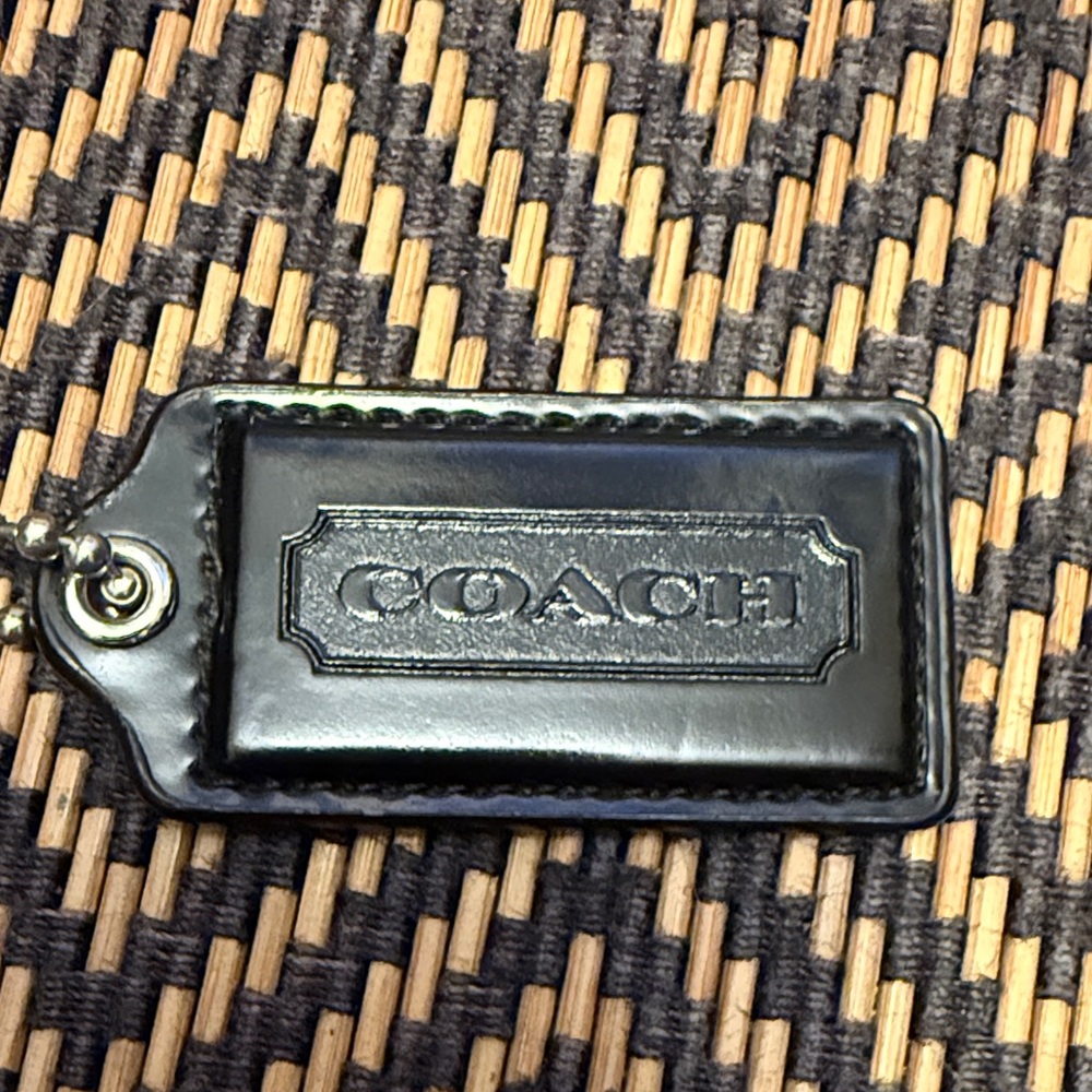 Vintage Y2K Coach Black patent leather hangtag with nickel ball chain